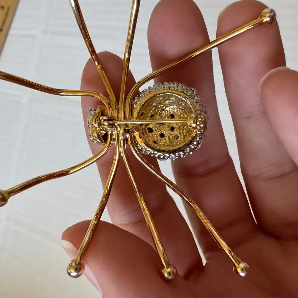 Vintage Gold Tone Rhinestone Spider Brooch Pin Womens Estate Jewelry_4